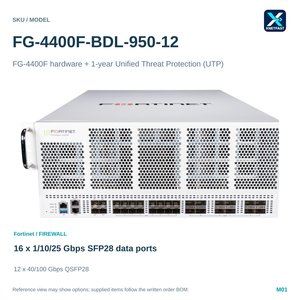 Fortinet <span class=keywords><strong>FG</strong></span>-<span class=keywords><strong>4400F</strong></span>-BDL-950-12 Matériel <span class=keywords><strong>FG</strong></span>-<span class=keywords><strong>4400F</strong></span> + Protection Unifiée Contre les Menaces (UTP) d'un an - Product Image 1