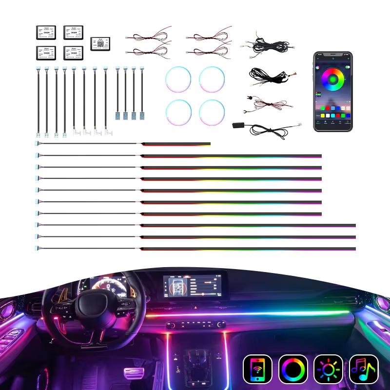 Car Dynamic Flowing Chasing 12V 10W Ambient Light Kit Interior LED Mood Lights Symphony Strip Lighting RGB Car Atmosphere