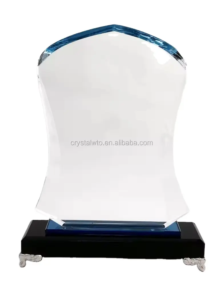 Forma de escudo de alta calidad K9 trofeo de cristal de arte personalizado premios artesanales