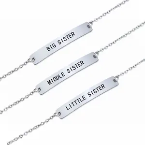 Friendship Simple Design Engraved Words Bracelet Bid Sister Middle Sister Little Sister Bracelet for Graduation Gift