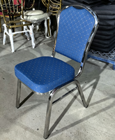 Chaise de banquet empilable en acier inoxydable 304, revêtement en tissu bleu