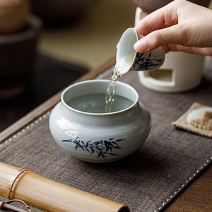 Hand Painted Blue Bamboo <b>Tea</b> Dregs Jar Ceramic Water Bowl For <b>Tea</b> <b>Set</b> Dehua Porcelain 120ml - Product Image 2