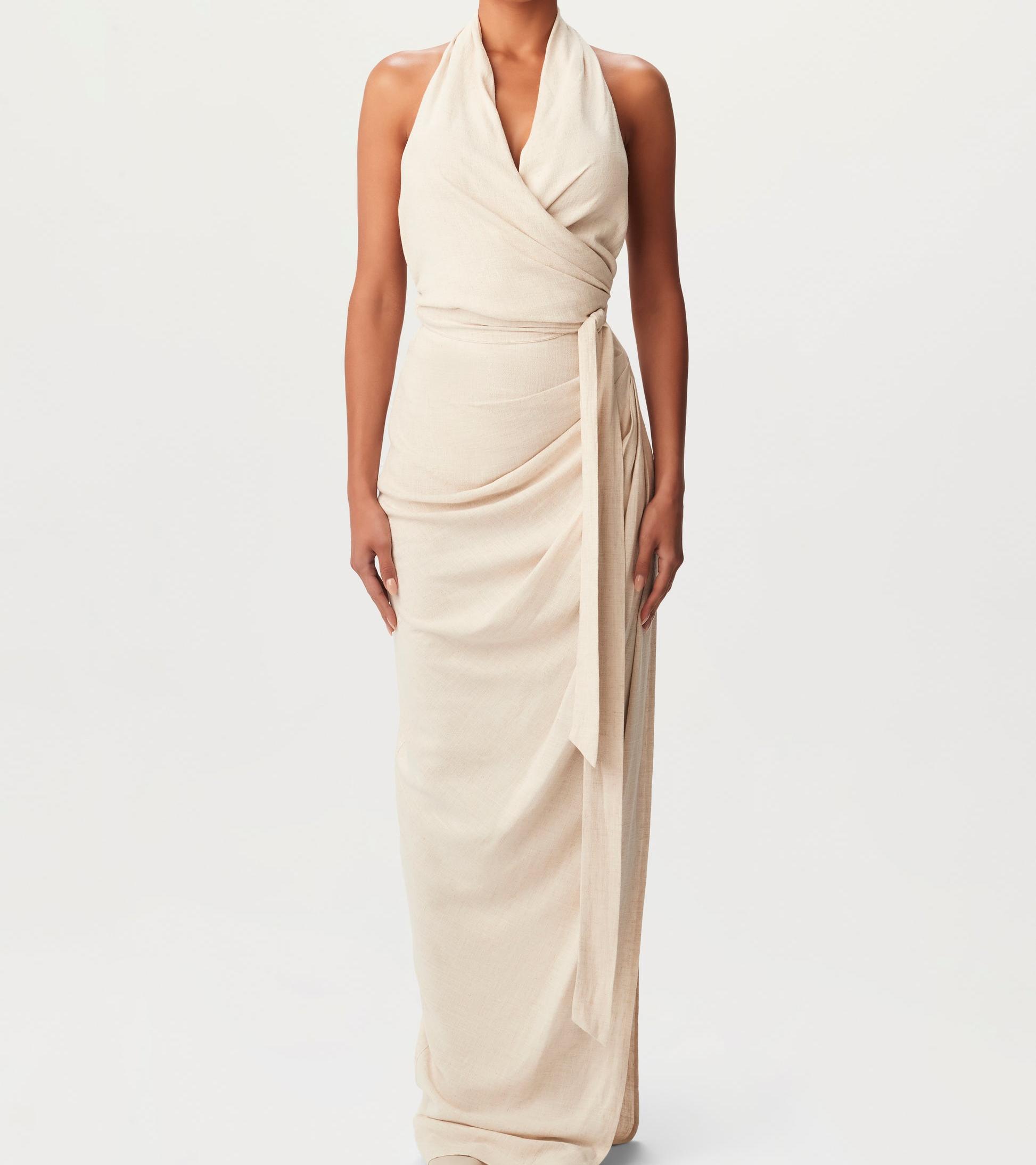 beige dress casual Dries Van Noten Embellished Backless Maxi Dress
