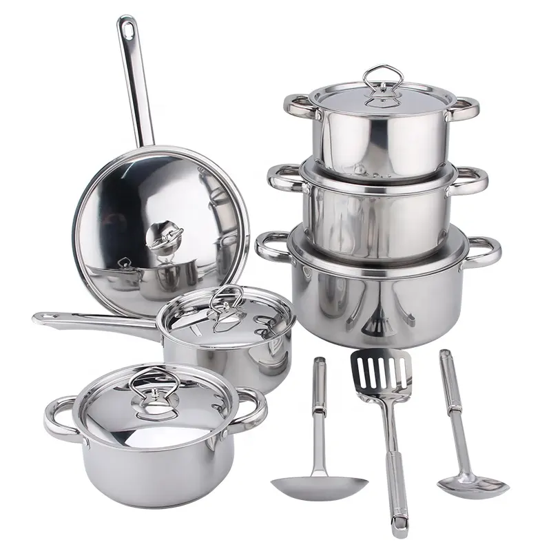 15PCS Stainless Steel Capsuled Bottom Cooking Pot and Pan German Style Cookware Sets With Steel Lid