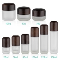 YAN Packaging – Ensemble de flacons pompe et pots à vis en verre dépoli transparent 30g 50g 100ml avec couvercle en bois de frêne foncé pour crème et sérum cosmétiques