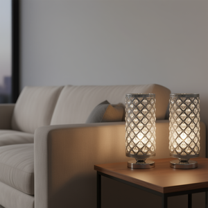 Lampes de table en cristal, lot de 2, base en fer argenté, abat-jour en cristal transparent, ampoule E26, 60W max, design moderne, éclairage pour salon - Product Image 2