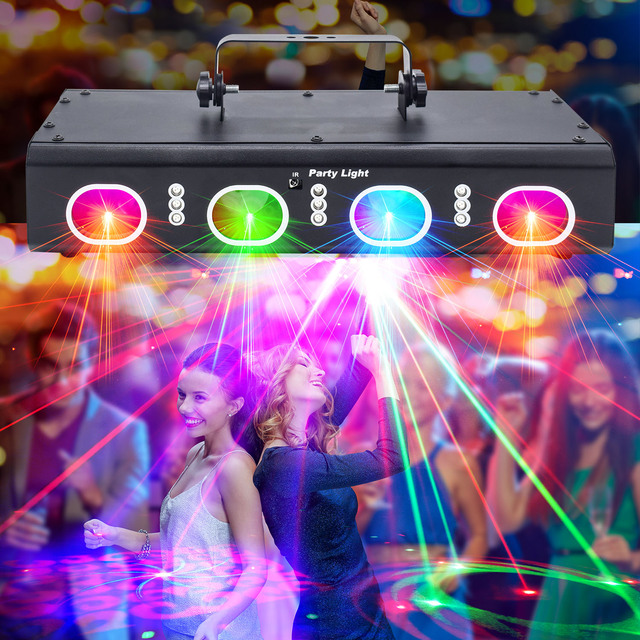 New 3D RGB 4 Lens 9 LED Laser Beam Projector for DJ Disco Party RGB Dance DMX Decoration Birthday Stage Lighting Halloween