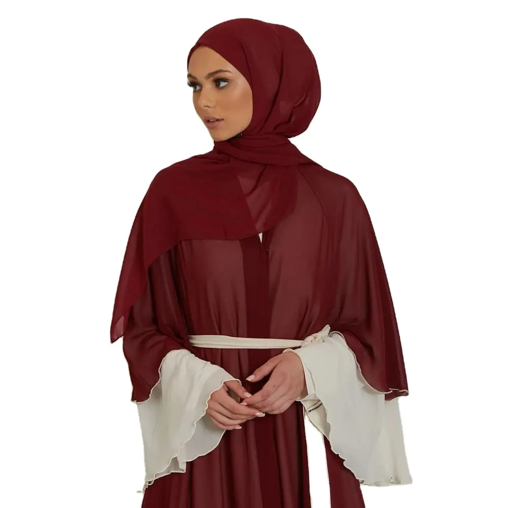 2 renk Kimono türk Abaya elbise + müslüman son fas açık Abaya Eid Mubarak mütevazı Khimar başörtüsü Abaya