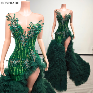 Ocstrade Professionelle Fabrik Luxuriöses Grünes 3D-Strass Mehrschichtiges Tüll Langes Abendkleid Elegantes Ballkleid für Festliche Anlässe - Product Image 1