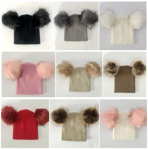 Topi rajut hangat anak perempuan, kupluk musim dingin untuk bayi balita perempuan, topi ski hangat Cantik Pompom, Beanie polos