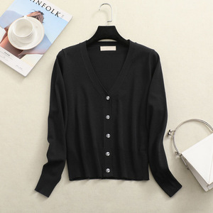 Maglieria da <span class=keywords><strong>donna</strong></span> scollo a v maglioni lavorati a <span class=keywords><strong>maglia</strong></span> di base Cardigan sottile da <span class=keywords><strong>donna</strong></span> moda manica lunga monopetto maglieria abbottonatura cardigan - Product Image 4