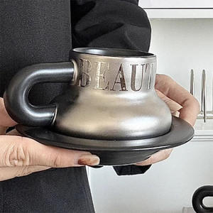 Taza de Cerámica Linda y de Alta Gama para Parejas, Taza de Café y Leche con Platillo, Taza de Cerámica Retro Original de Pequeña Capacidad - Product Image 5