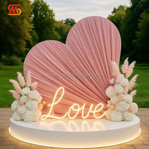 SMOOTH Customized Ruffled Fabric <b>Pink</b> Heart Arch for Wedding Decoration <b>Backdrop</b> - Product Image 2