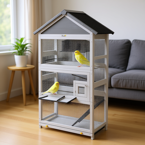 Jaula para pájaros de madera gris con bandeja extraíble, escalera y perchas para pinzones y loros, modelo D0100X3REL6 - Product Image 2