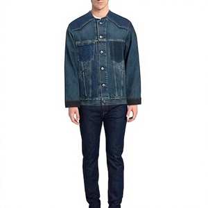 Men's Mandarin Collar Denim Shirt Long Sleeve 100% Cotton Washed Twill Casual Solid Color Full Sleeve Autumn Style - Product Image 1