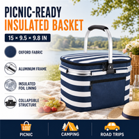 Panier de pique-nique isotherme pliable personnalisé OEM avec cadre en aluminium et doublure en aluminium pour le camping et les voyages en voiture, sac isotherme extérieur