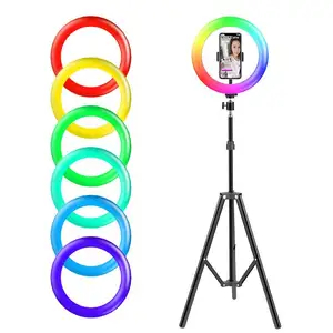 Anneau lumineux RGB Led couleur changeante, pour caméra Selfie, avec trépied ajustable et support de téléphone, vente en gros, 2021