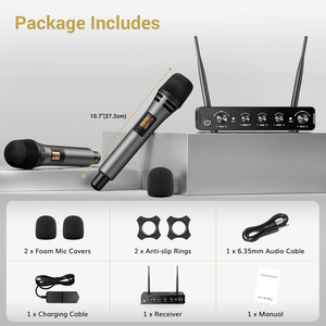 Professional Dual UHF Cordless XLR Dynamic <b>Wireless</b> Handheld Karaoke <b>Microphone</b> Set Noise Cancelling 60M Range Metal - Product Image 6