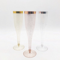 Fabricante chino de toda venta de plástico de plata de Rim desechables Champagne Vino flautas para las partes boda tostado