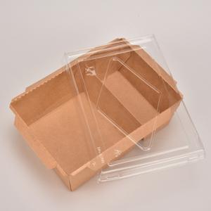 使い捨て 卸売包装 防水 2つ仕切り ファストフードトレイ クラフト紙製 サラダフードボックス PET蓋付き - Product Image 4