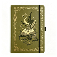 Carnet de notes A5 en cuir PU avec dorure or, couverture rigide, motif sorcière, 160 g/m², pages à pois épaisses, journal intime, cadeau