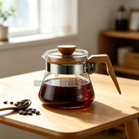 Carafe à café en verre borosilicate HIGHWIN avec poignée en bois, 400 ml, 600 ml, sans BPA, pour café et thé à partager