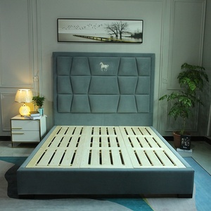 เตียงคู่ขนาดคิงไซส์สไตล์อิตาลี Letto รุ่น Elegante สีน้ำเงินกำมะหยี่ เตียงหรูหราสำหรับวิลล่า เฟอร์นิเจอร์ดีไซเนอร์ DIVANO-8940 เตียงคิงไซส์ DIVANO- - Product Image 5