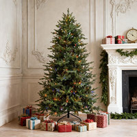 Sapin de Noël artificiel floqué pré-éclairé et pré-décoré avec traîneau du Père Noël et rennes