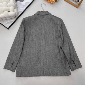 เสื้อเบลเซอร์สีเทาสำหรับผู้หญิง กระดุมแถวเดียว แต่งขอบสีดำ มีกระเป๋า แขนยาว สไตล์ลำลองสำหรับใส่ทำงาน - Product Image 2