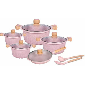 סט כלי בישול Cooklover וינטג' אקולוגי מאלומיניום עם ציפוי נון-סטיק, מכסה זכוכית, 12 חלקים, ידיות רכות למגע ובסיס רב שכבתי - Product Image 1