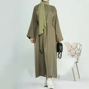 Modest Linen Closed Abaya Muslim Women Dubai Women Islamic Clothing Traditional Turkey Side Pockets Abaya