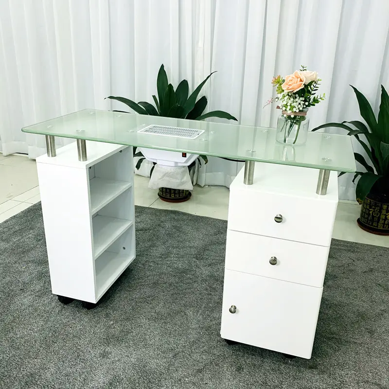 PU家具テーブルセットとモダンな配管なしピンクマニキュアマッサージスパ高級ネイルサロン家具ペディキュアチェア