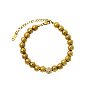 Stainless Steel <b>Ball</b> <b>Bracelet</b> 18k Gold Plated Round Beaded Jewelry For Women Gift Fashion Accessory - Product Image 5