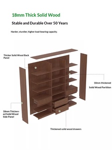 XHA Eco-Friendly <b>Solid</b> <b>Wood</b> Home Office <b>Bookcase</b> with Glass Doors Modern Minimalist Design Floor Mount Black Walnut Finish - Product Image 3