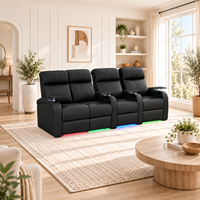 Ensemble de canapés inclinables électriques à gravité zéro en cuir véritable 4 places avec éclairage LED 7 couleurs pour home cinéma et salon