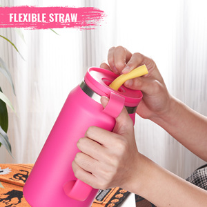 50oz Stainless Steel Tumbler With Handle Flexible Silicone <b>Straw</b> Leakproof <b>Lid</b> Carry Loop Double Wall Vacuum Insulated BPA Free - Product Image 2