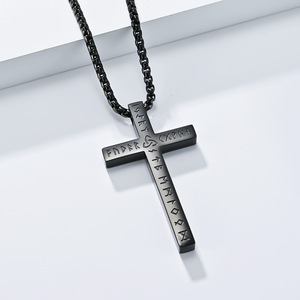 Nordic Viking cross necklace with runes, pirate cultural symbols, niche design, colorfast pendant. - Product Image 3
