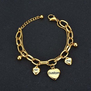 Pulsera de Cadena con Dije de Corazón en Acero Inoxidable 316L, Chapada en Oro de 18k, Personalizada, Resistente al Deslustre - Product Image 1