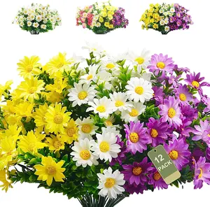Artificial Daisies Flowers Outdoor Plants Gerber Daisy Foliage Greenery for Graves Outside Planter Window Box Wedding Decor