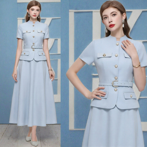 2025 Autumn Solid Woven Casual 2 Piece <b>Set</b> Women O-Neck Full Sleeve Loose Fit Breathable Anti-Static Top Skirts Full Length - Product Image 2