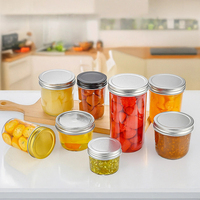 Stock de bocal de conservation des aliments en verre couvercle en métal 8oz 12oz 16oz récipient de stockage vide transparent pour confiture cornichon sauce piquante épices imprimé