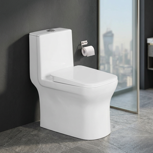 WC monobloc en céramique blanche à chasse d'eau siphonique, à poser au sol - Product Image 5