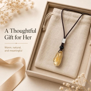 Wholesale Natural Raw Citrine <strong>Necklace</strong> Adjustable <strong>Braided</strong> Cord Crystal Pendant November Birthstone Jewelry for Men Women Bulk - Product Image 6