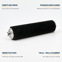 Brosse cylindrique industrielle sur mesure avec arbre en acier inoxydable, filament PA PP PPT, longueur de poils 10-50 mm
