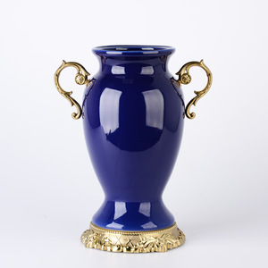 European Style Ceramic Floor Vase Green With Gold Handles Traditional Decor For Living Room Housewarming Gift - Product Image 2