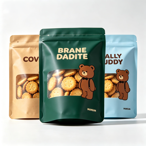 MANSUN Custom Printed Stand Up <b>Pouch</b> Cookie Packaging Resealable Zipper Top Food Bag Green Blue Bear Design - Product Image 4