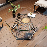 Table Basse de Salon de Luxe Contemporaine et Moderne en Verre Ronde avec Cadre Métallique Hexagonal pour Salon et Bureau