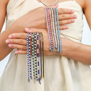 Pulsera de tenis de moissanita de 6.5 y 7 pulgadas, redonda/en forma de corazón/ovalada, con incrustaciones de plata 925 chapada en rodio, en azul, verde y negro, certificada GRA, fina - Product Image 3