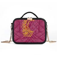 Sac bandoulière matelassé en cuir PU pour femme, motif géométrique ethnique polynésien unique, avec poignée supérieure et chaîne