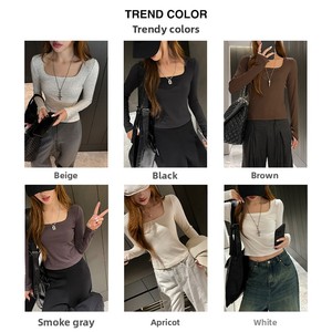 Camiseta Interior <span class=keywords><strong>de</strong></span> <span class=keywords><strong>Mujer</strong></span> con Cuello Cuadrado, Estilo Spice Girl, <span class=keywords><strong>Manga</strong></span> <span class=keywords><strong>Larga</strong></span>, Simple, <span class=keywords><strong>de</strong></span> Viscosa/Spandex/Modal, para Invierno 2025 - Product Image 2